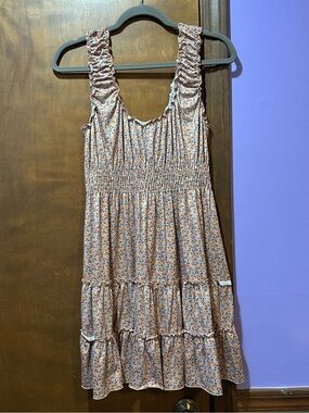 Altar'd State Tan Floral Tiered Sundress with Shirred Waist